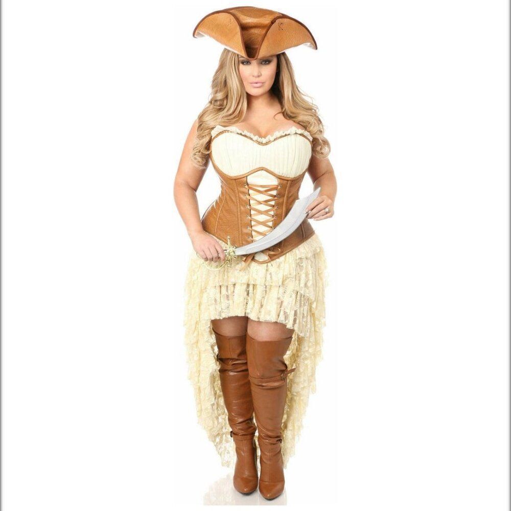 25"-28" M Top Drawer Premium Sexy Pirate Wench Halloween Costume Corset pleather